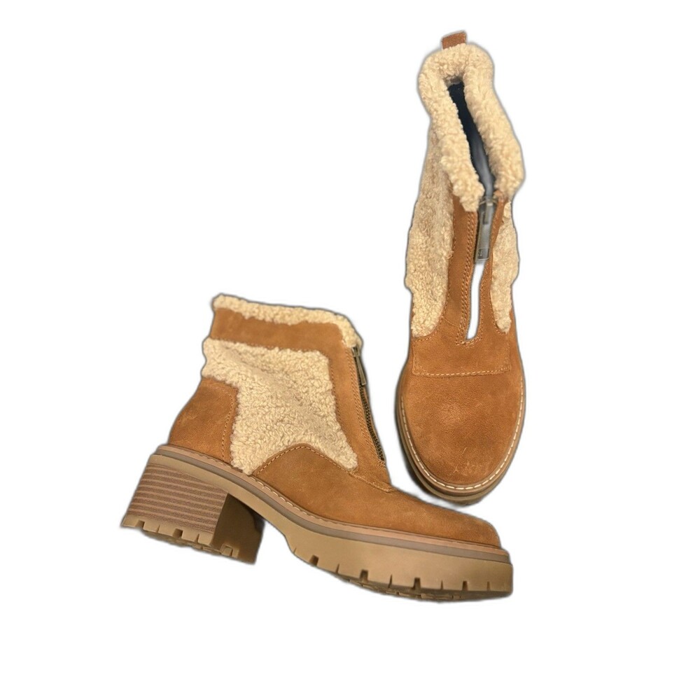Naturalizer Women’s Brown Suede Shearling Side Zip Ankle Bootie Round Toe